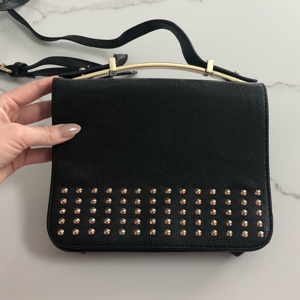Black leather crossbody bag with studs